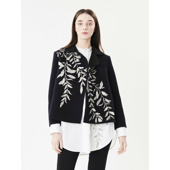 OSCAR DE LA RENTA Wool Blazer Beaded Embroidery Open Front Sz 4 NWT $3690